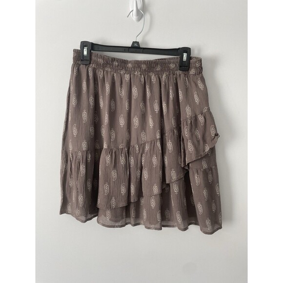Garnet hill Layered Silk Brown Mini Skirt Small Boho Lightweight Vacation Cruise - Picture 1 of 7
